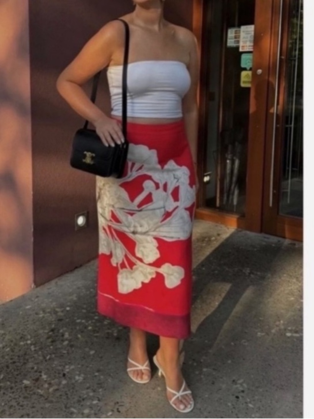 ZARA Red White Floral Linen Cotton Pencil Skirt - Picture 10 of 11